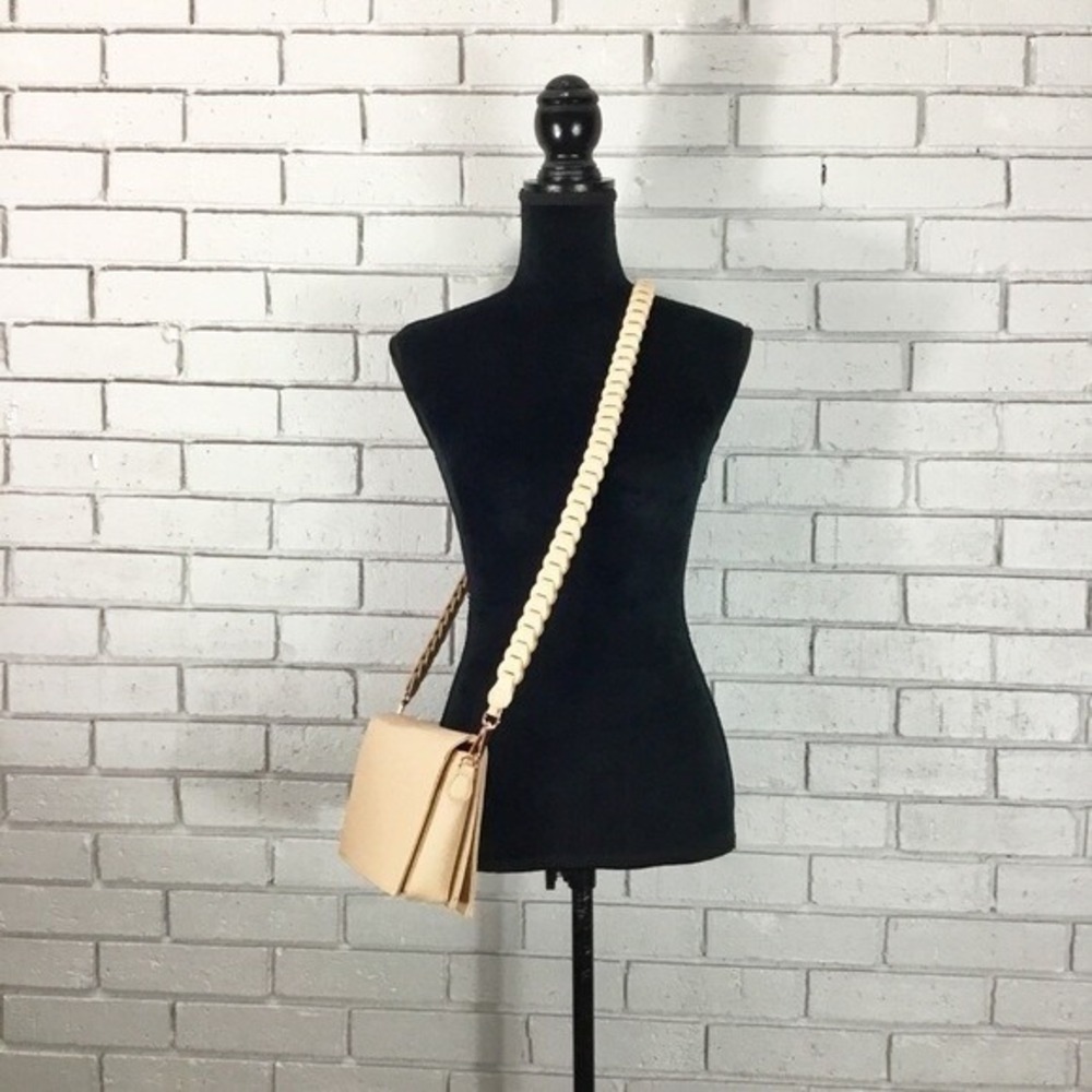 Street Level Beige Faux Leather Structured Crossbody Braided Strap Preppy NWT